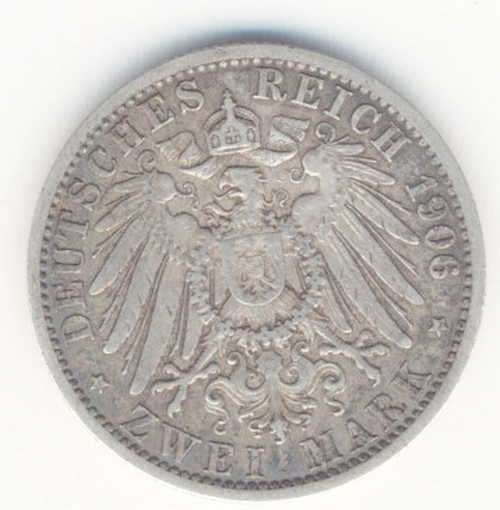 1906 German States Prussia Zwei (2) Mark - XF+ - `A` mint mark