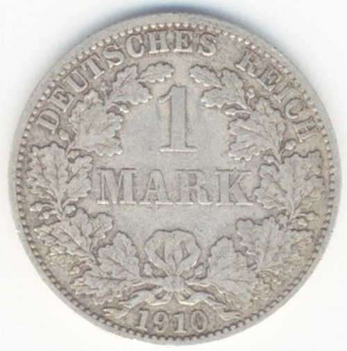 1910 Deutsches Reich 1 Mark - XF -`A` mint mark