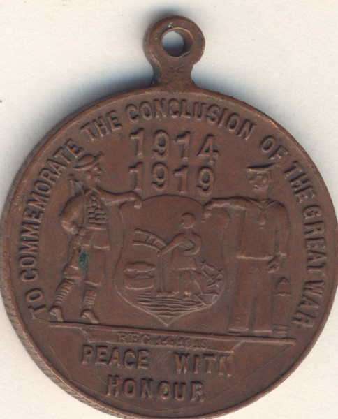 To commemorate the conclusion of the Great War - 1914 to 1919 - Peace with honour medal (JHB)