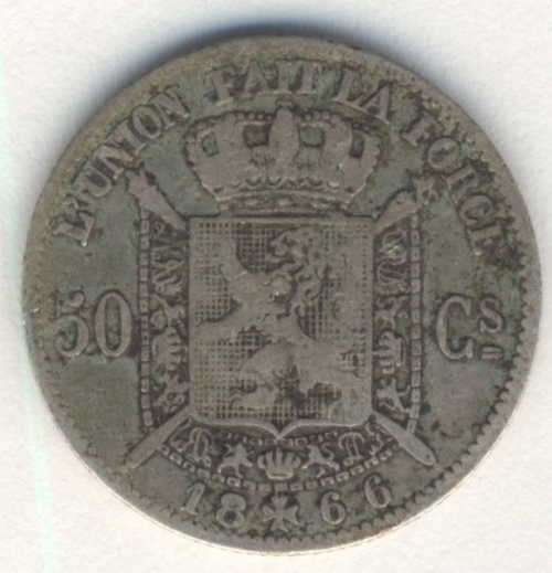 1866 Belgium 50 centimes - Fine +