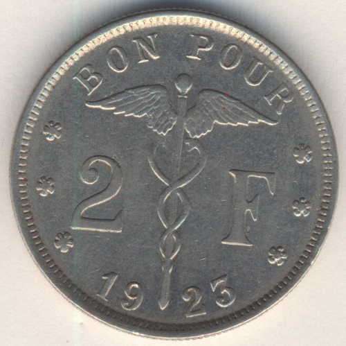 1923 Belgium 2 Francs (French text)