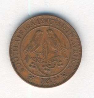 1942 SA Union 1/4d Farthing - Large cracked die at date