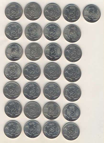 Lot of South African 50 cent coins - 1966 to 1990 - 29 Coins - Most in excellent condition