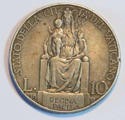 1931 Vatican City 10 Lire silver coin