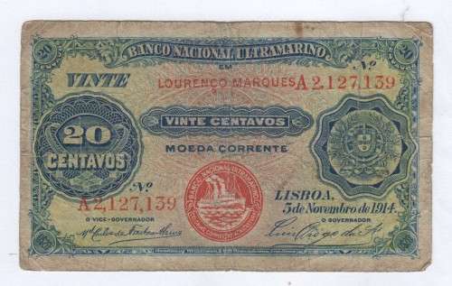 Mozambique 20 centavos banknote - Collectable note