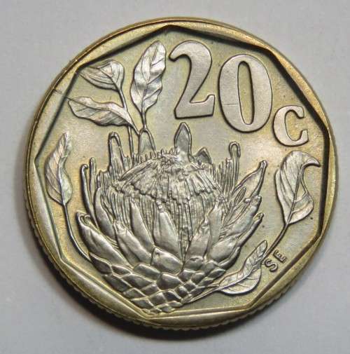 1992 South Africa 20 cent error coin wrong colour