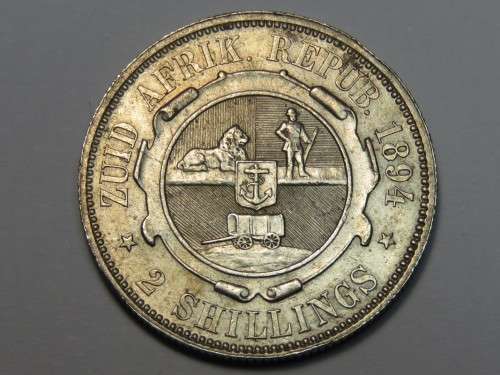 ZAR Kruger 1894 two shilling AU+ - Top quality coin