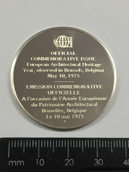 Proof sterling silver medallion honoring European Architectural heritage year 1975