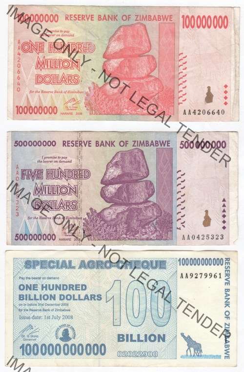 Lot of 10 old Zimbabwe banknotes