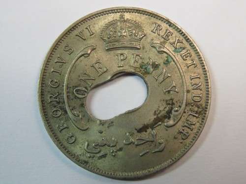 1941 British West Africa error penny - double struck center