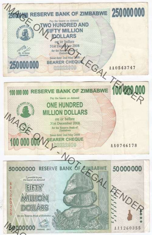 Lot of 5 better Zimbabwe banknotes - decent condition