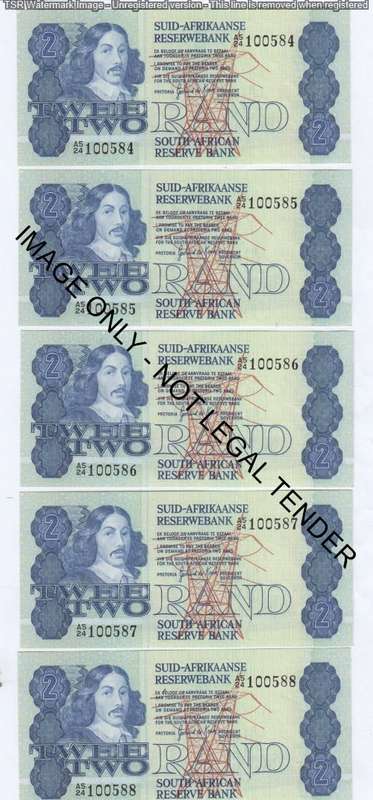Lot of 5 consecutive numbered R2 notes - Second issue as series -Uncirculated Slight paper clip fold