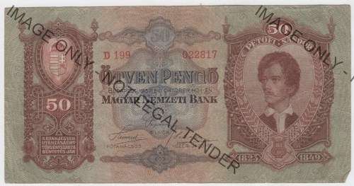 1932 Hungary 50 Pengö banknote