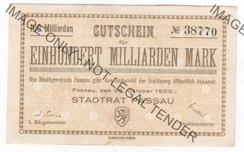 1923 Germany Notgeld 100 Milliarden Mark PASSAU