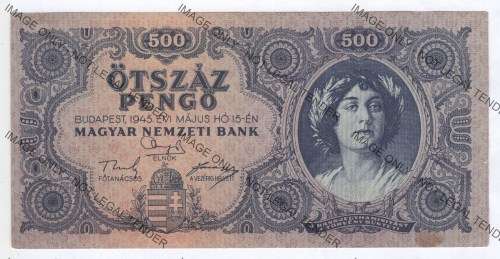 1945 Hungary 500 Pengo Misprint - NR TbCOT at back AU