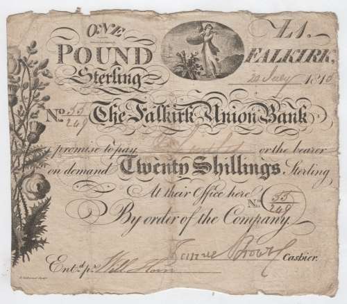 The Falkirk Union Bank - One Pound Sterling - 20 July 1815 banknote - excellent!