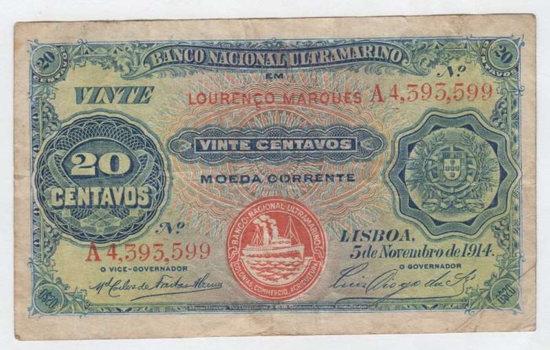 1914 Mozambique 20 Centavos - VF