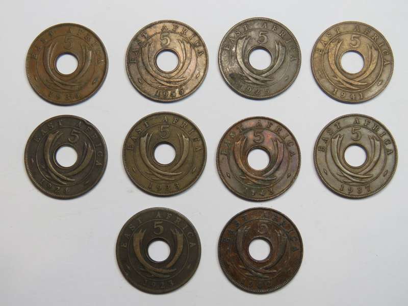 East Africa Lot of 10 different year 10 cents