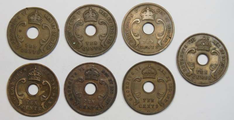 Lot of 7 different year 10 cents