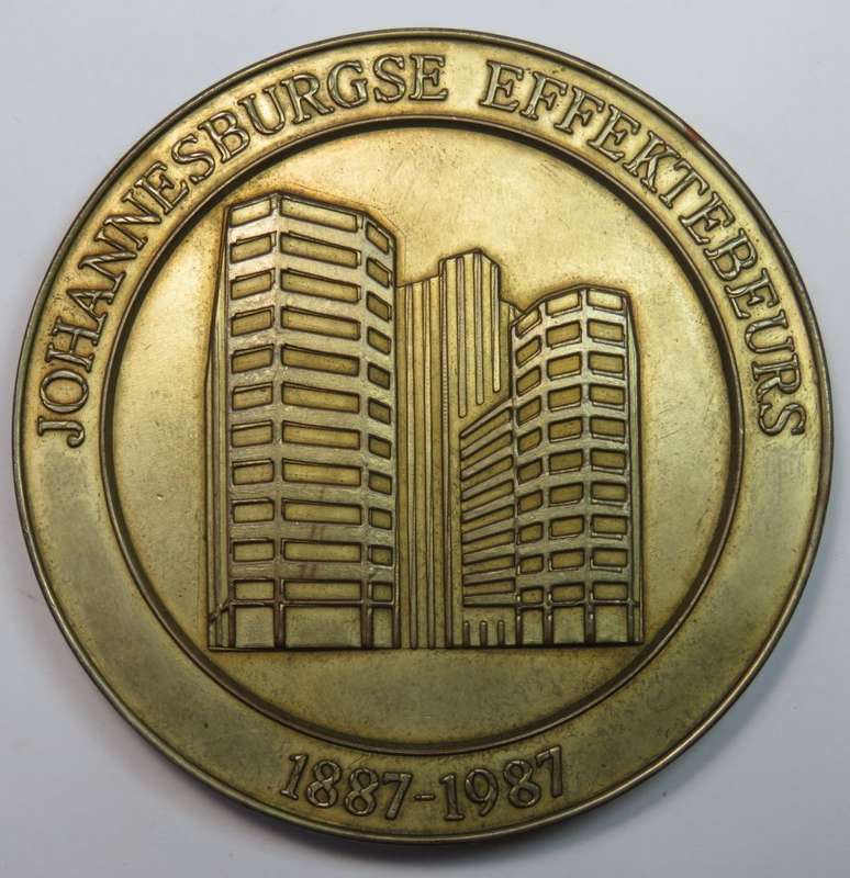 1887 -1987 Johannesburg stock exchange medallion - large (76 diameter 7 mm thick)