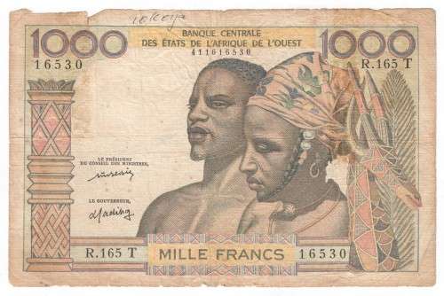 West African States 1000 Francs with TOGO Code letter