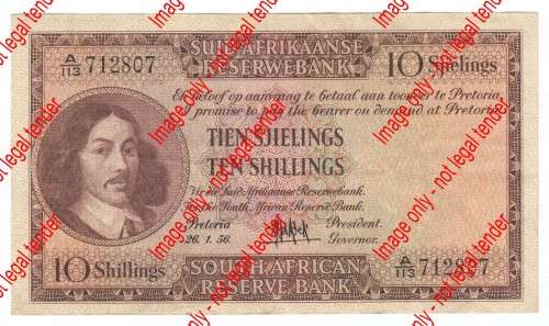 MH de Kock 3rd issue 1956 Afr over Eng Ten Shillings note - centre fold and some creases - excellent