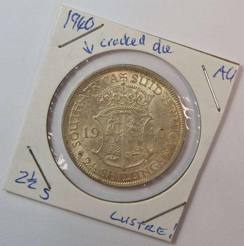 1940 South Africa half crown - AU with badly cracked die reverse