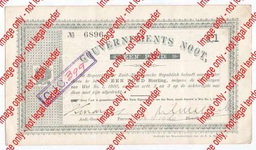 One Pound 1900 Pretoria Gouvernements Noot - Marked CJC 399 - no folds - excellent