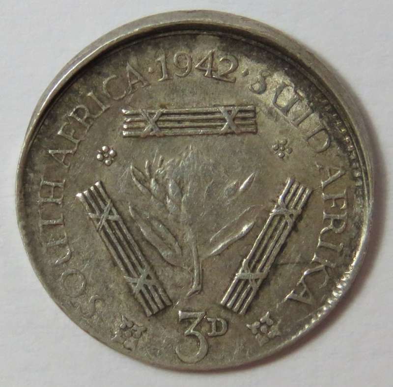 1942 South Africa mint error 3d - Misstruck - Rare