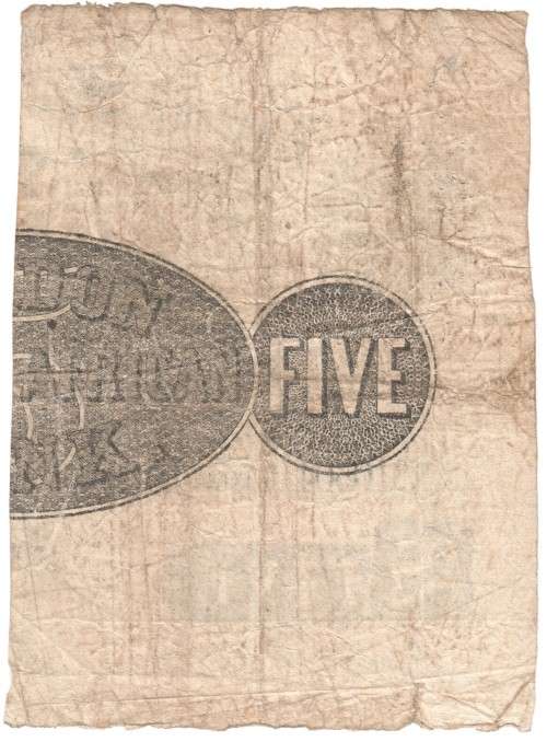 LONDON & SOUTH AFRICA BANK ( 1866-1877 ) FIVE POUND PORT ELIZABETH ISSUED NOTE - HALVED & CANCELLED