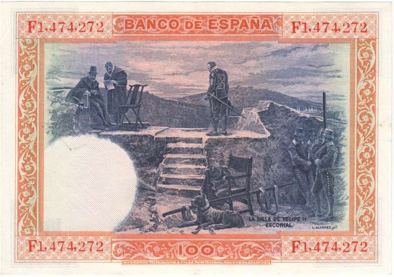 Spain 100 Peseta El Banco de Espana 1925 Felipe 2 note - WITHOUT SERIES - UNCIRCULATED