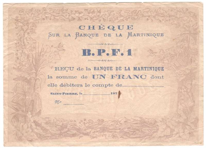 Martinique 1 Franc 1871 VF with some tears - still in nice condition