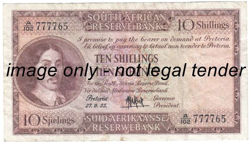 MH de Kock ten Shillings 1955 - nice number 777765