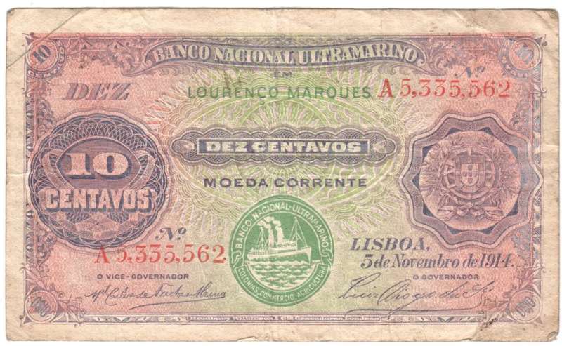 1914 Mozambique Lourenco Marques 10 Centavos