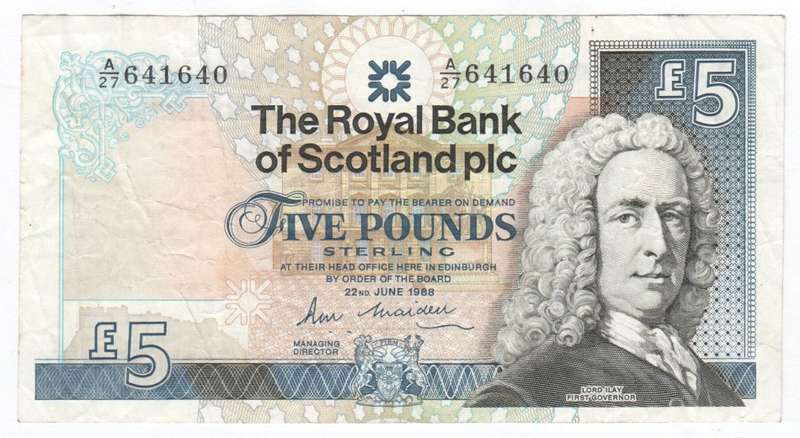 Scotland Five pounds note - Royal Bank of Scotland plc