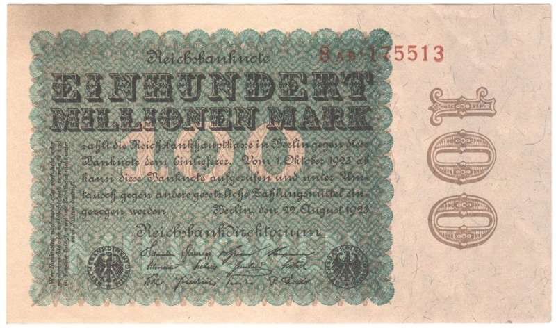 Germany 1923 Reichsbanknote 100 Millionen Mark