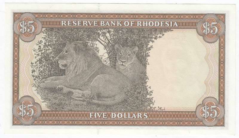 Rhodesia 5 Dollars 1978 uncirculated banknote