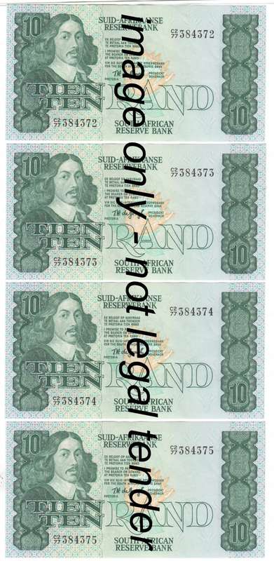 Lot of 7 UNCIRCULATED R10 notes - consecutive numbers C2/77