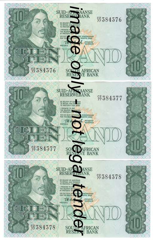 Lot of 7 UNCIRCULATED R10 notes - consecutive numbers C2/77