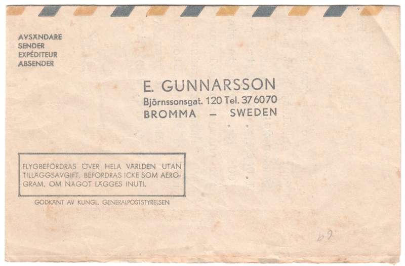 Aerogram 1957 - Order for Aloe by E. Gunnarson - Sweden