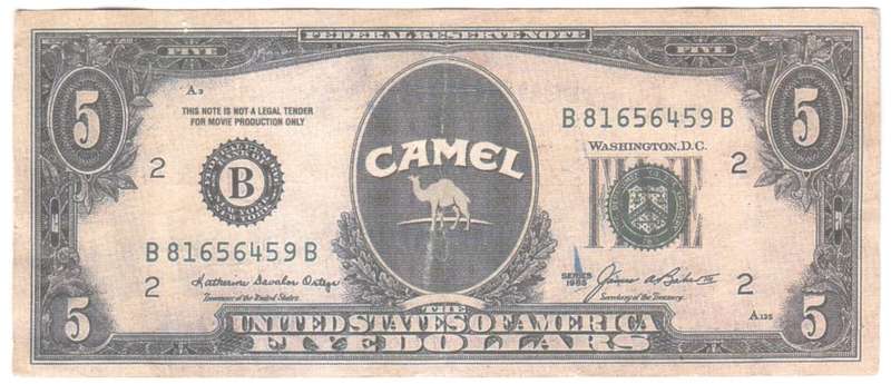 USA 5 Dollars Movie Production note ( Camel Cigarettes )