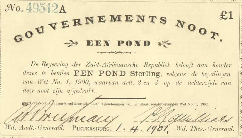 Pietersburg Governments note - One pound in near perfect condition