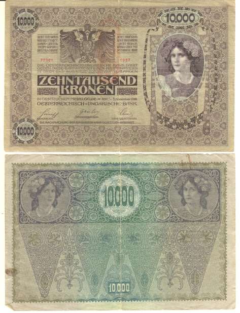 10000 Krone 2/11/1918 with 2 different red ` deutschostereich ` overprints in red - Lot of 2 notes