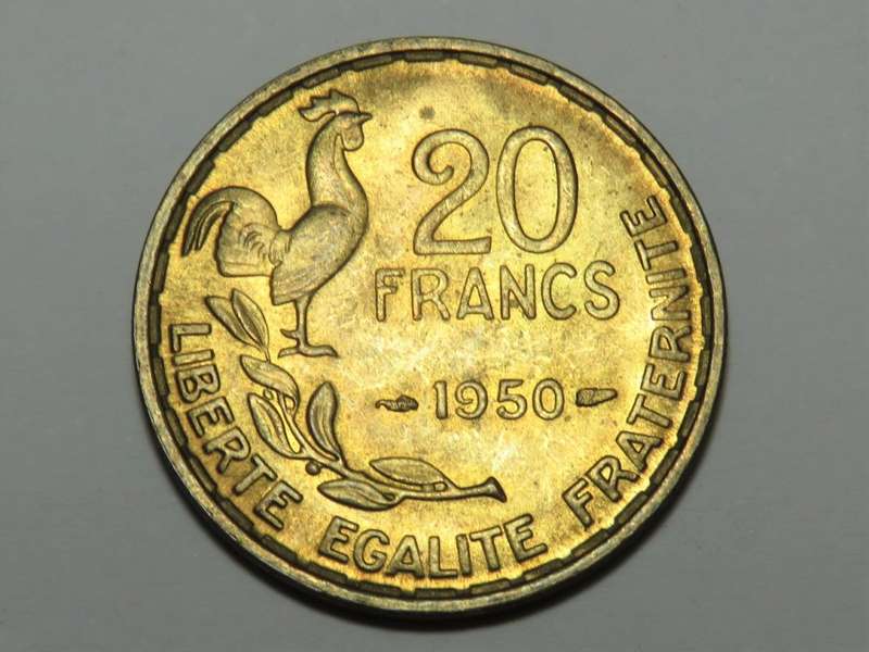 France 1950 20 Francs - `Three feathers` - Scarce - B UNC