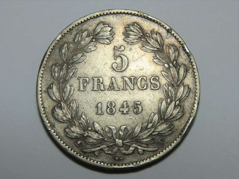 France 1845 5 francs `W` mintmark in VF condition