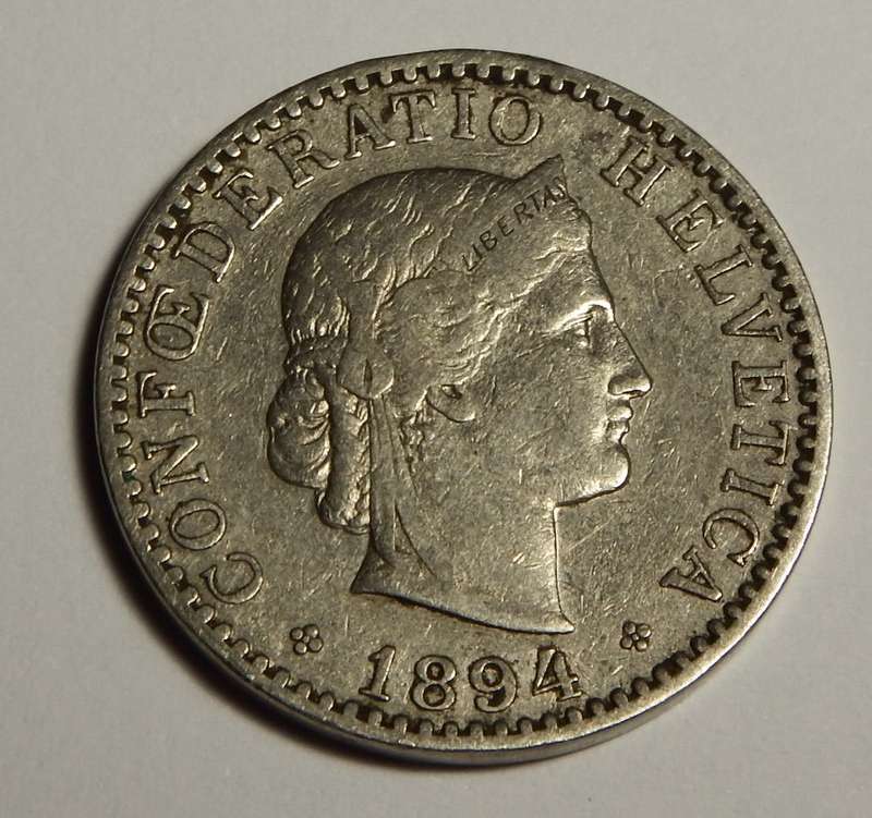 Switzerland 1894 Copper-Nickel 20 Rappen