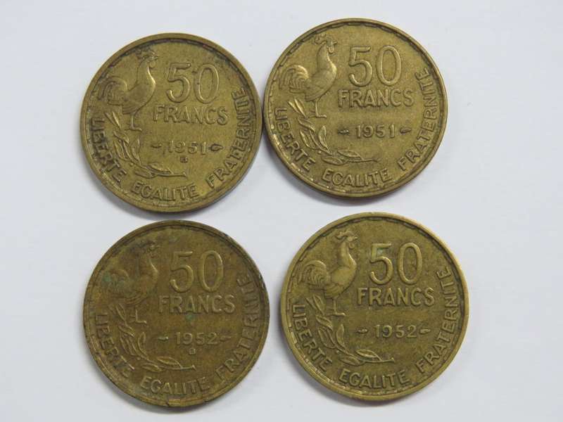 France 50 francs coins - 1951, 1951 `B`, 1952, 1952 `B`