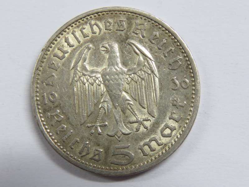 1936 Germany A Hindenburg 5 reichsmark - AU
