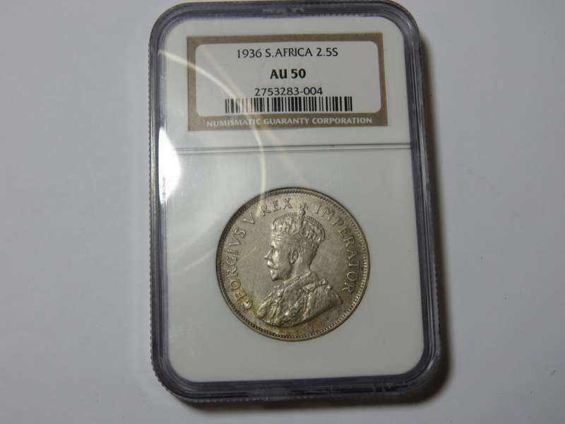 1936 South Africa Union half crown graded as AU 50 by NGC