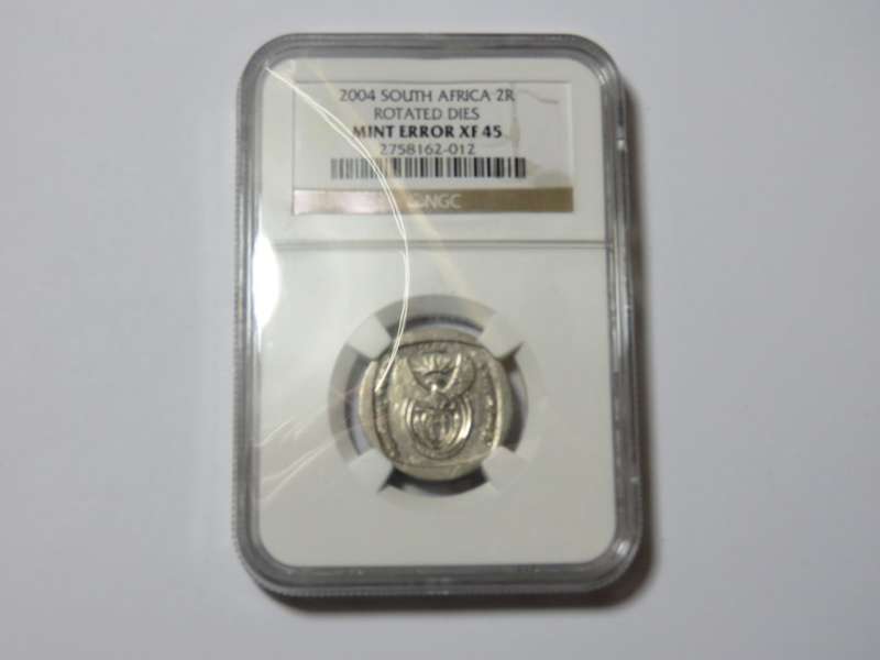 South Africa 2004 Error coin R2 - rotated dies - graded mint error XF45 by NGC